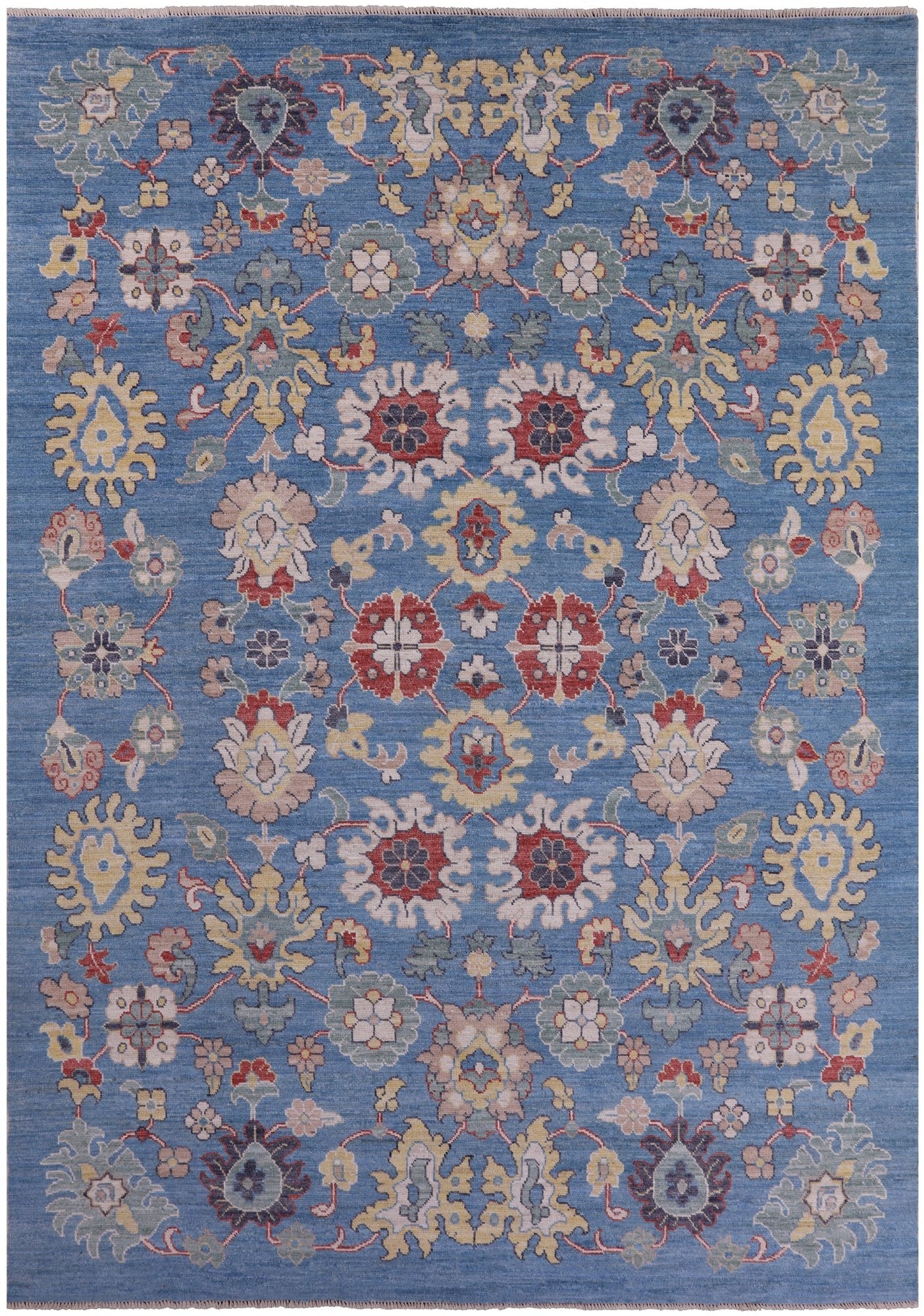 Blue Turkish Oushak Hand Knotted Wool On Wool Rug - 9' 0" X 12' 7" - Golden Nile