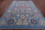 Blue Turkish Oushak Hand Knotted Wool On Wool Rug - 9' 0" X 12' 7" - Golden Nile