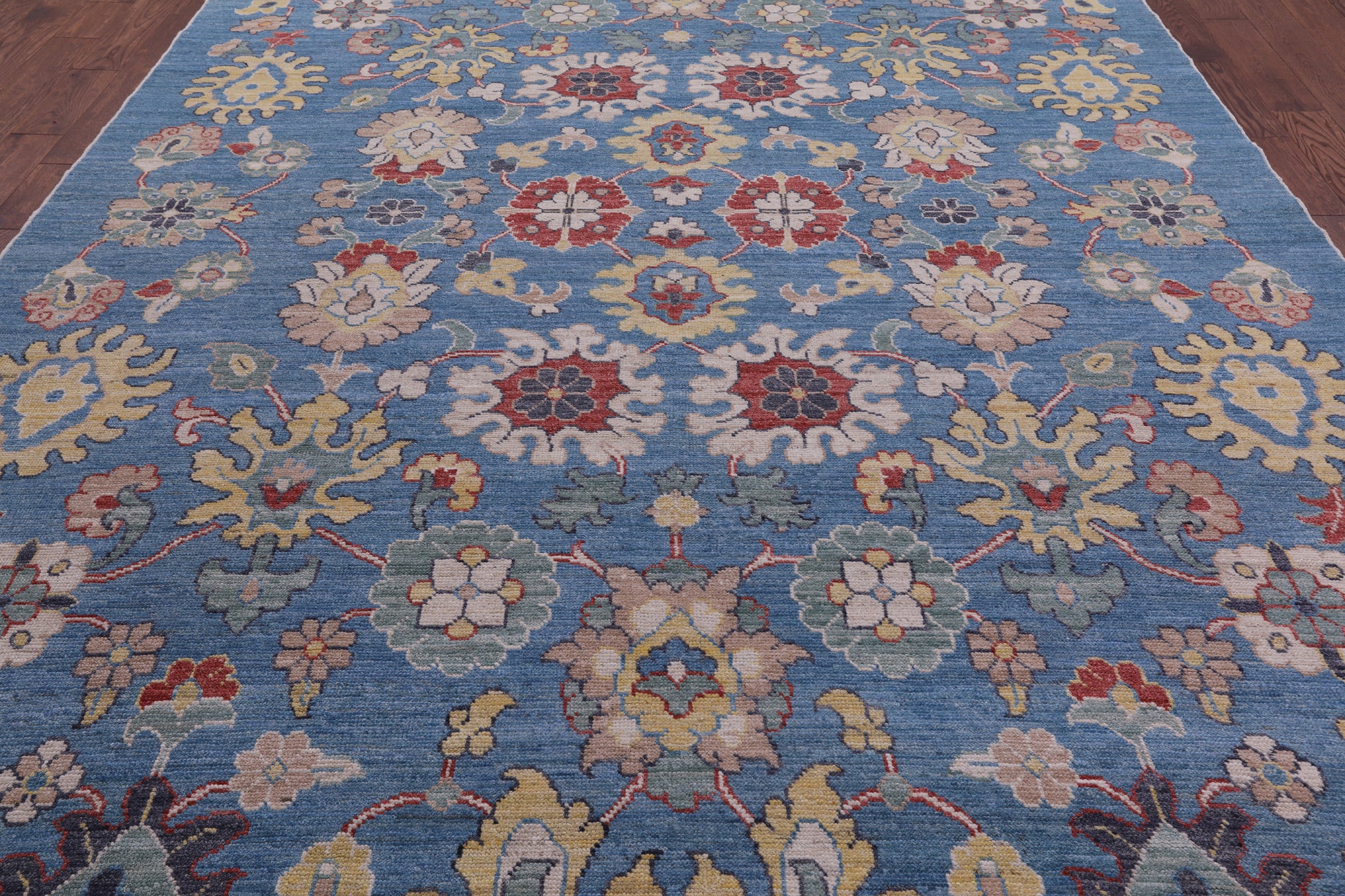 Blue Turkish Oushak Hand Knotted Wool On Wool Rug - 9' 0" X 12' 7" - Golden Nile