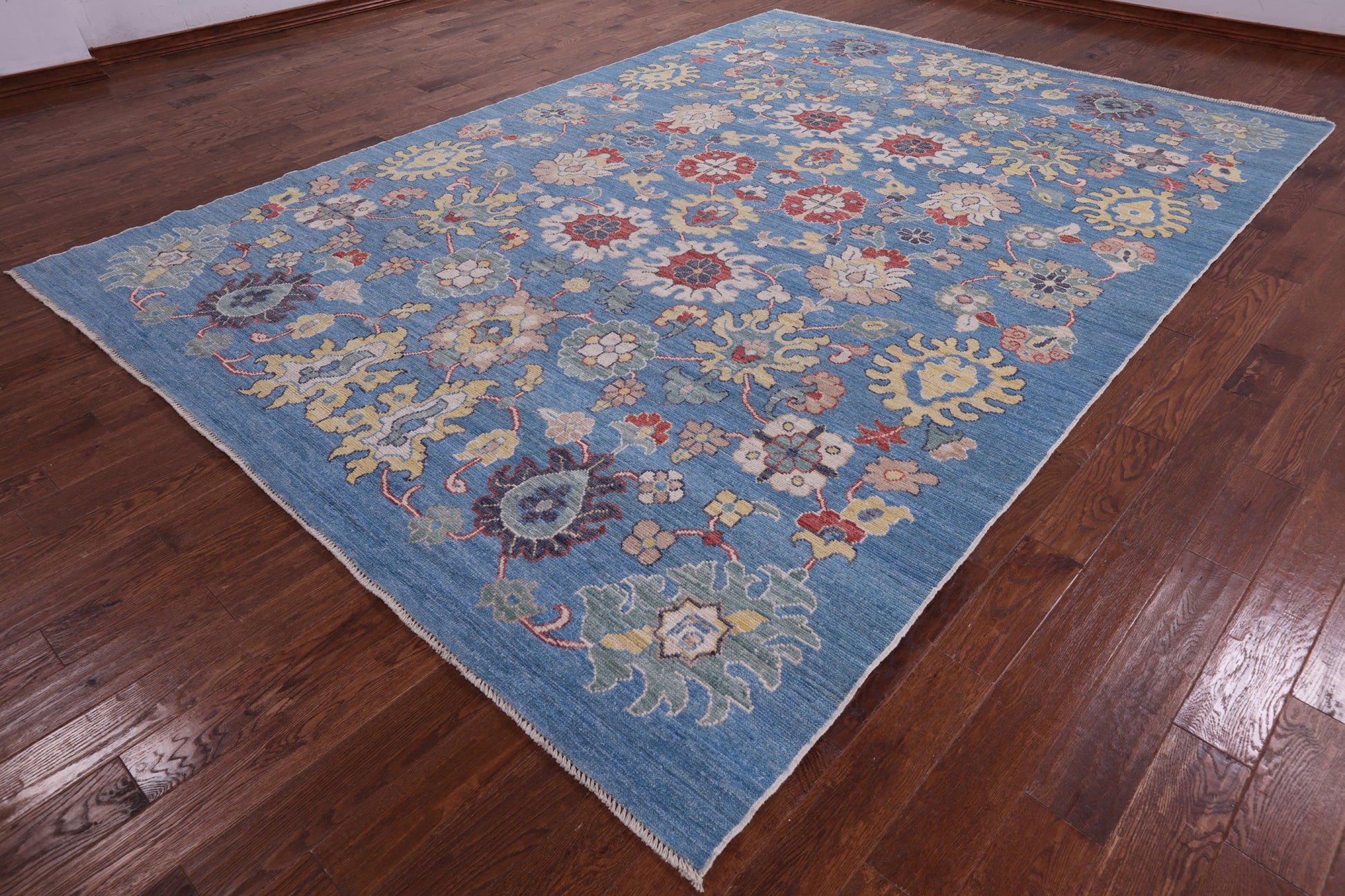 Blue Turkish Oushak Hand Knotted Wool On Wool Rug - 9' 0" X 12' 7" - Golden Nile
