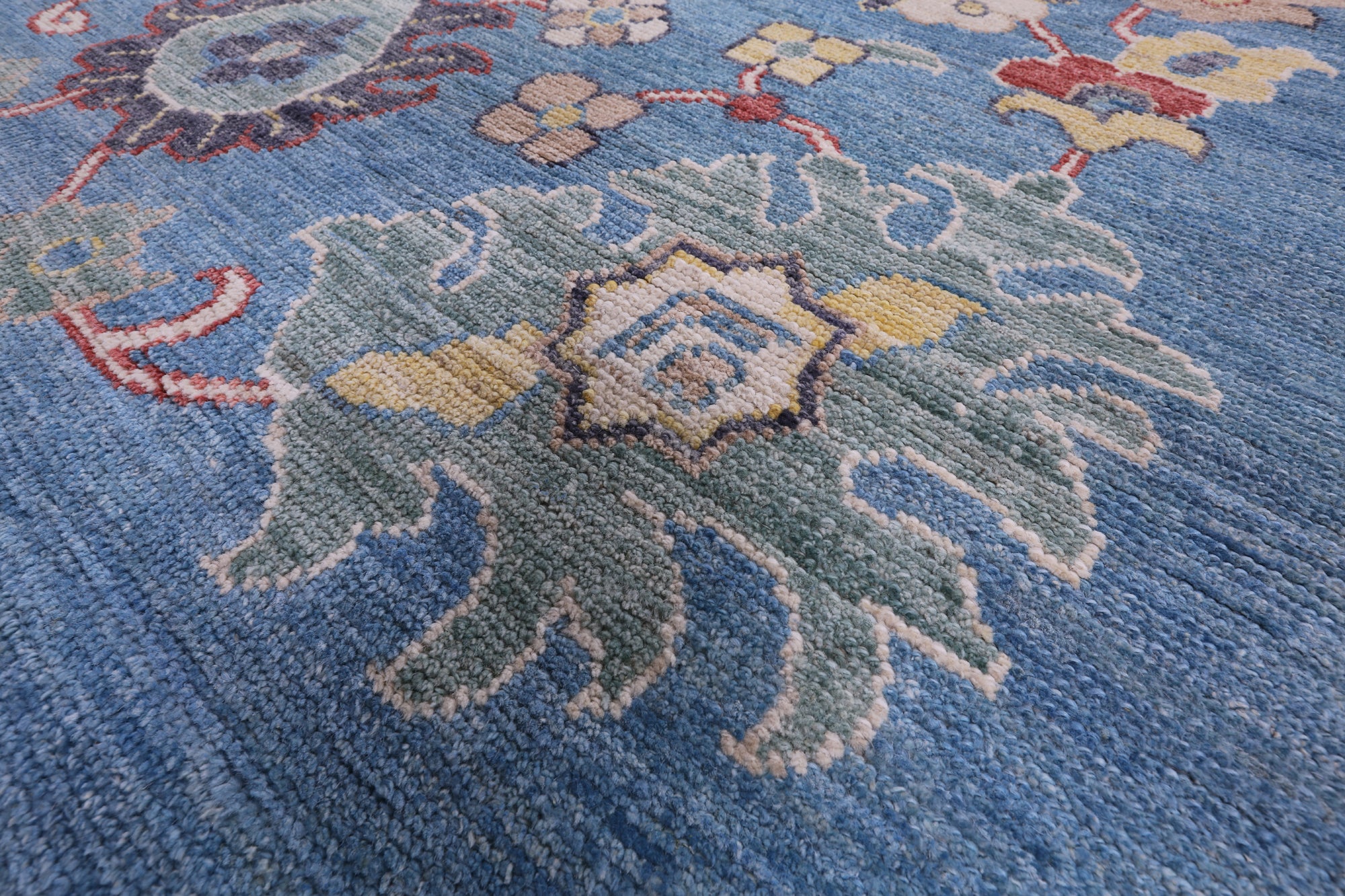 Blue Turkish Oushak Hand Knotted Wool On Wool Rug - 9' 0" X 12' 7" - Golden Nile