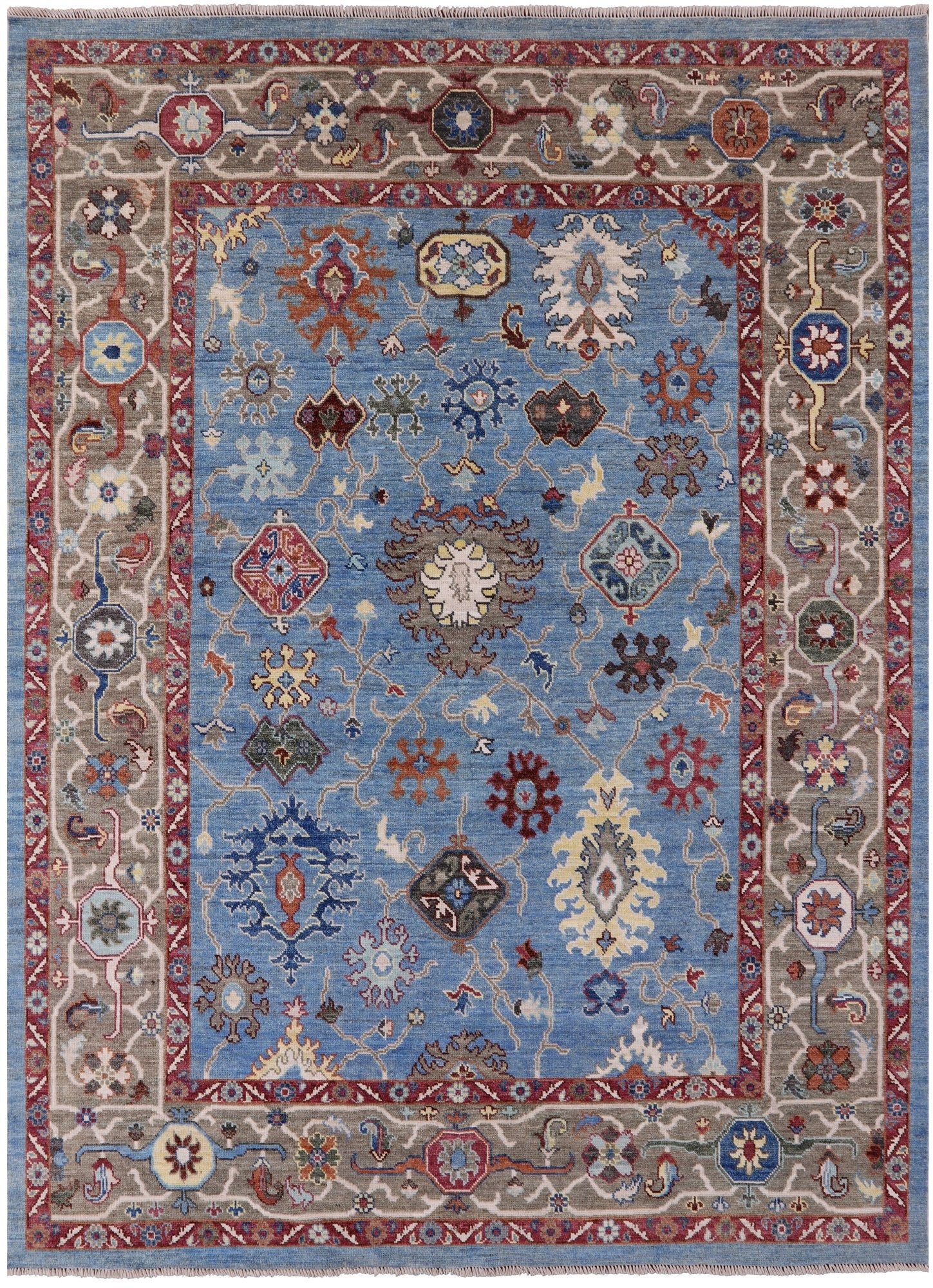 Blue Turkish Oushak Hand Knotted Wool On Wool Rug - 9' 0" X 12' 0" - Golden Nile
