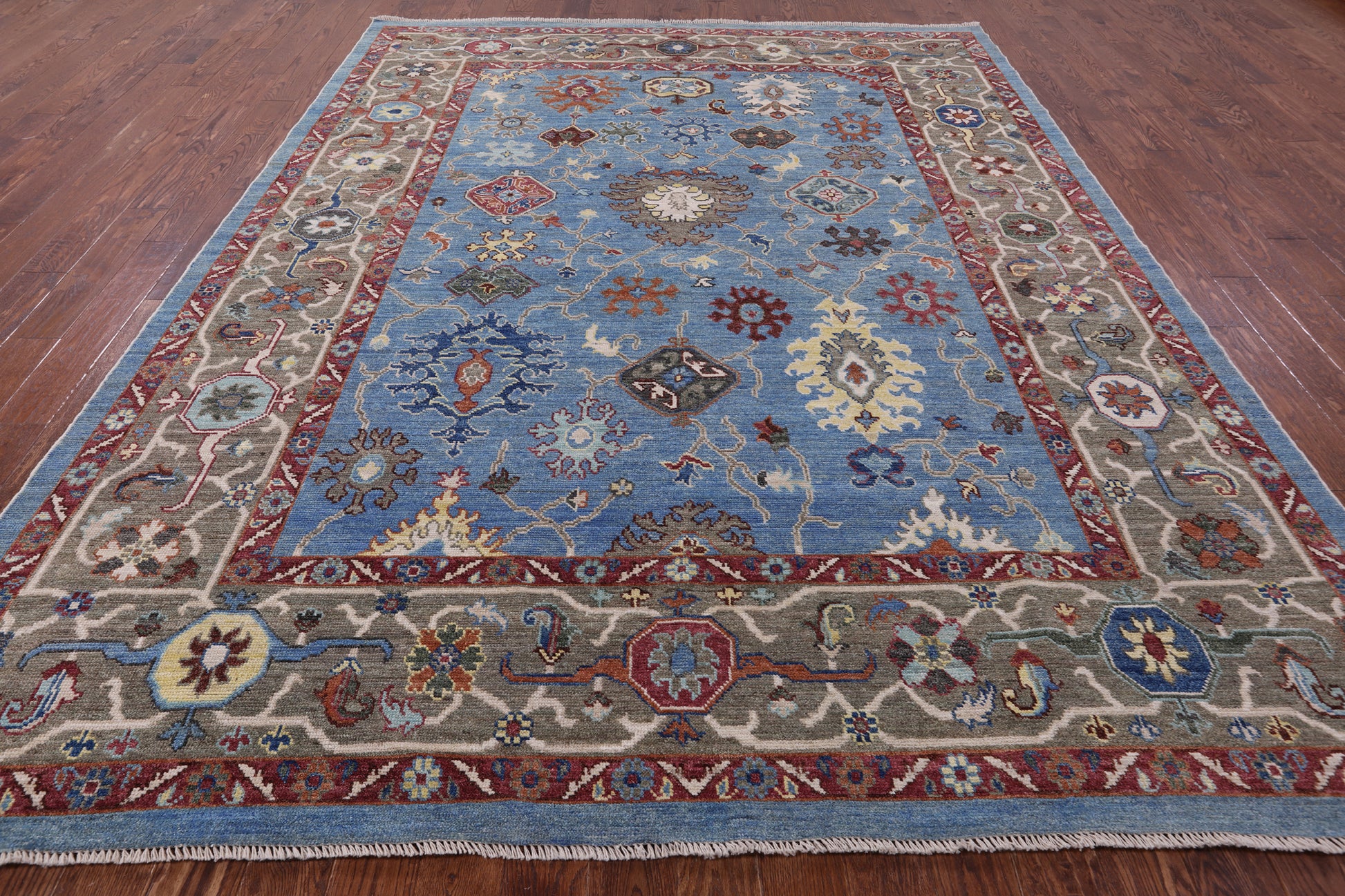 Blue Turkish Oushak Hand Knotted Wool On Wool Rug - 9' 0" X 12' 0" - Golden Nile