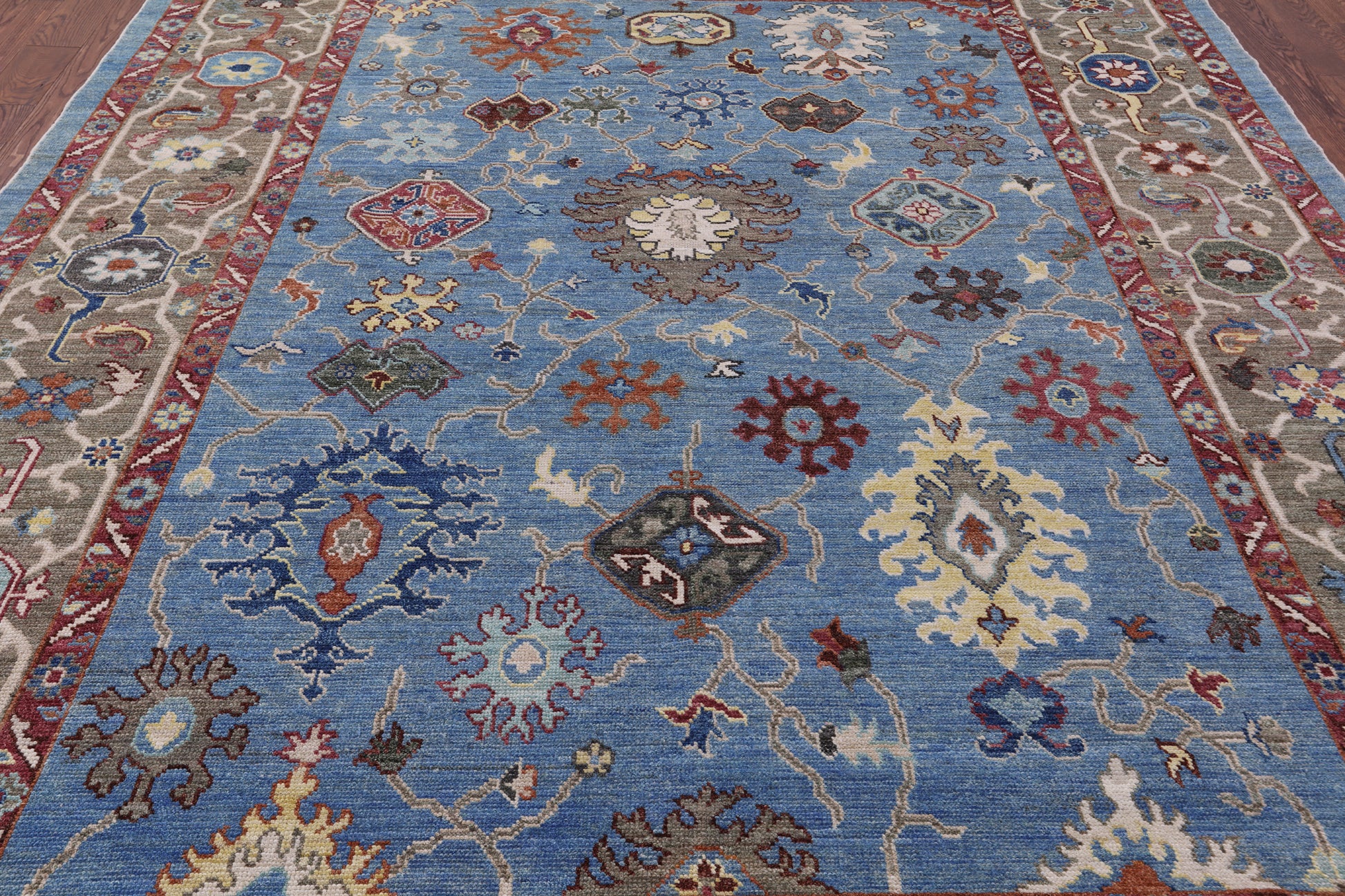 Blue Turkish Oushak Hand Knotted Wool On Wool Rug - 9' 0" X 12' 0" - Golden Nile