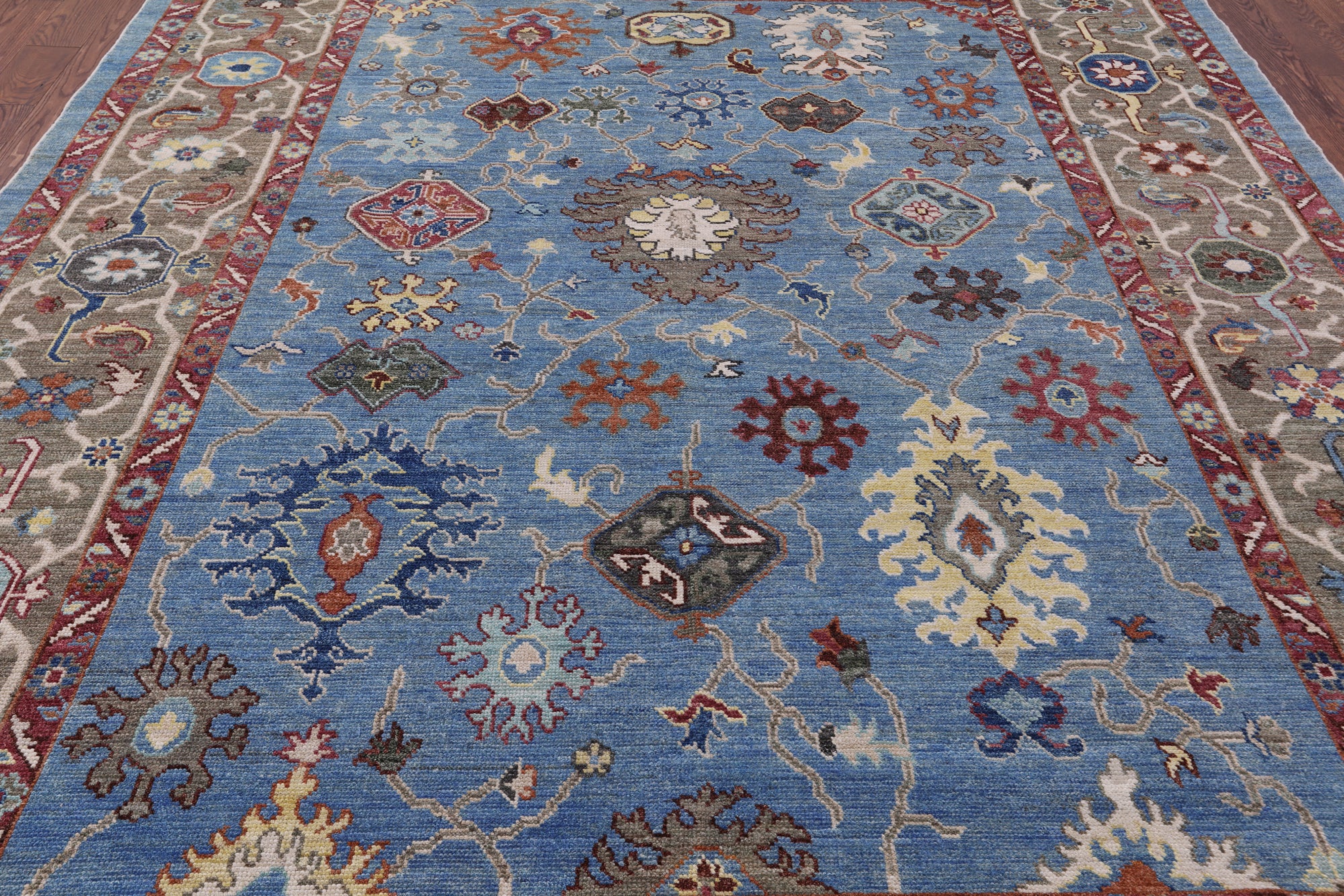 Blue Turkish Oushak Hand Knotted Wool On Wool Rug - 9' 0" X 12' 0" - Golden Nile