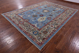 Blue Turkish Oushak Hand Knotted Wool On Wool Rug - 9' 0" X 12' 0" - Golden Nile