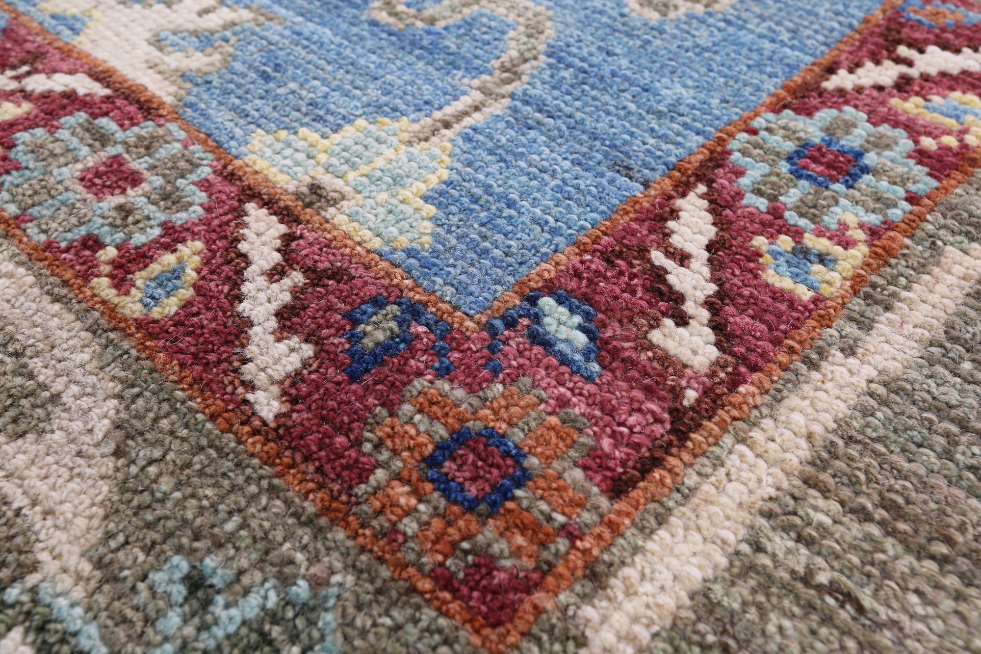 Blue Turkish Oushak Hand Knotted Wool On Wool Rug - 9' 0" X 12' 0" - Golden Nile