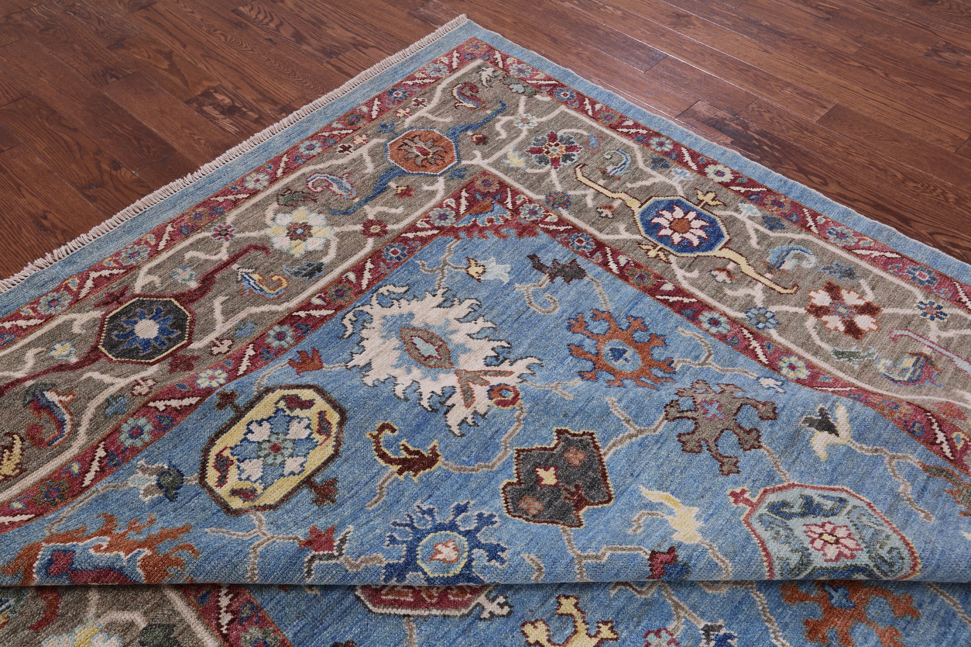 Blue Turkish Oushak Hand Knotted Wool On Wool Rug - 9' 0" X 12' 0" - Golden Nile