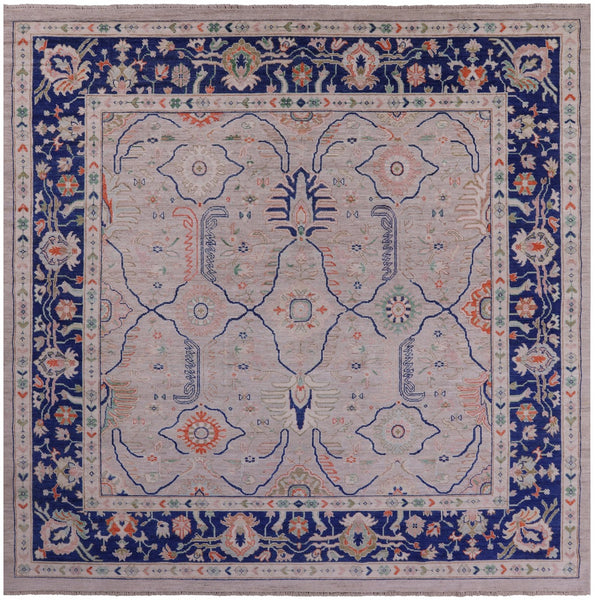 Ivory Square Turkish Oushak Handmade Wool On Wool Rug - 12' 0" X 12' 1" - Golden Nile