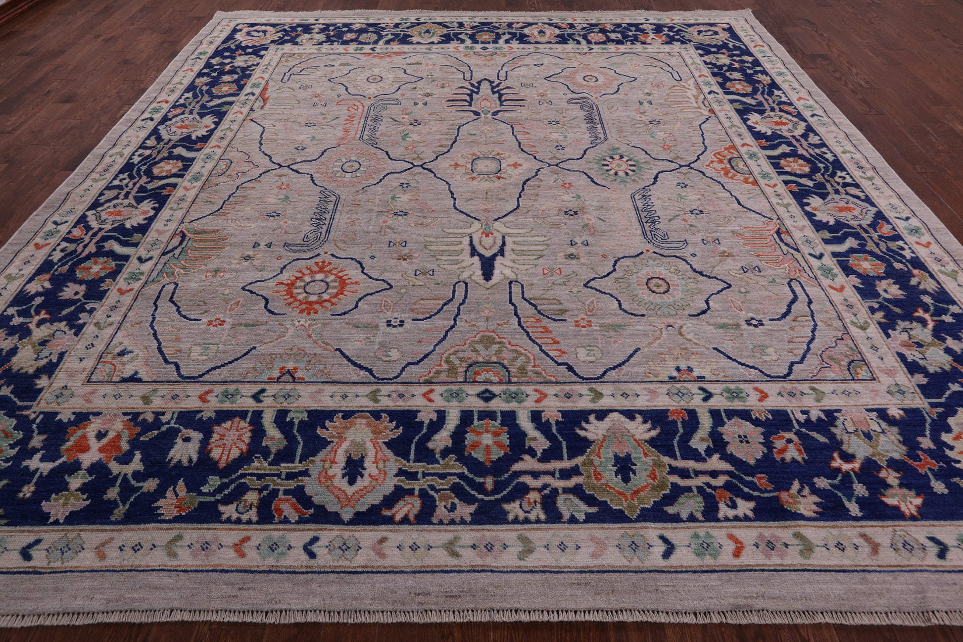 Ivory Square Turkish Oushak Handmade Wool On Wool Rug - 12' 0" X 12' 1" - Golden Nile