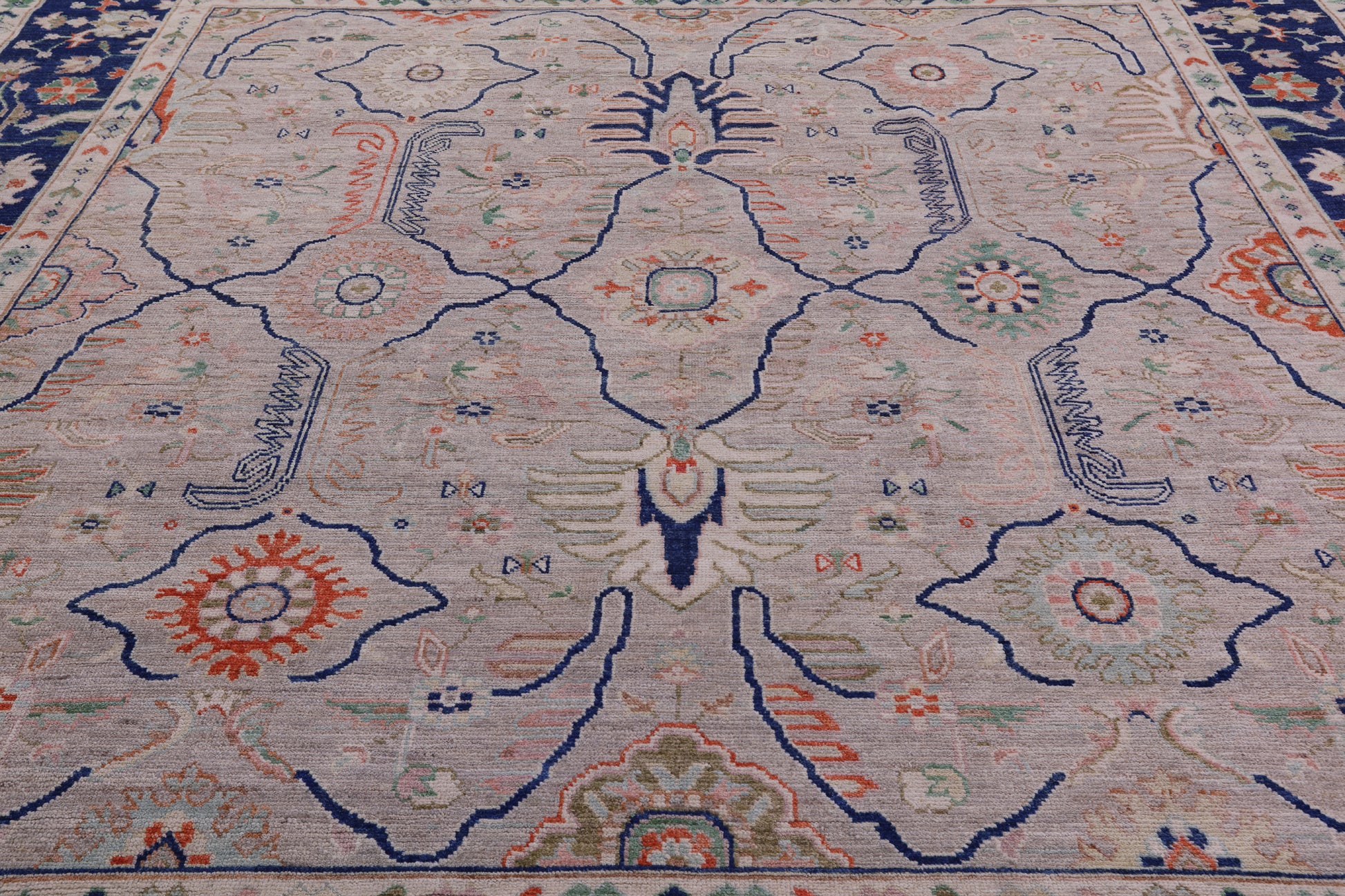 Ivory Square Turkish Oushak Handmade Wool On Wool Rug - 12' 0" X 12' 1" - Golden Nile