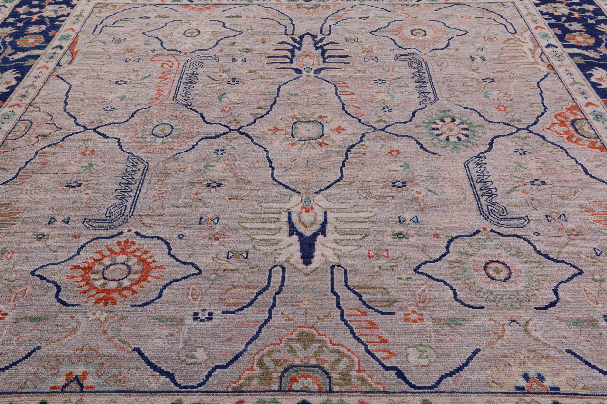 Ivory Square Turkish Oushak Handmade Wool On Wool Rug - 12' 0" X 12' 1" - Golden Nile