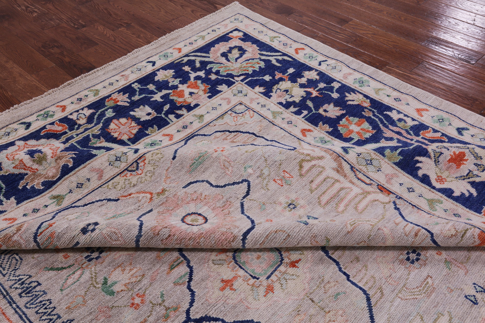 Ivory Square Turkish Oushak Handmade Wool On Wool Rug - 12' 0" X 12' 1" - Golden Nile