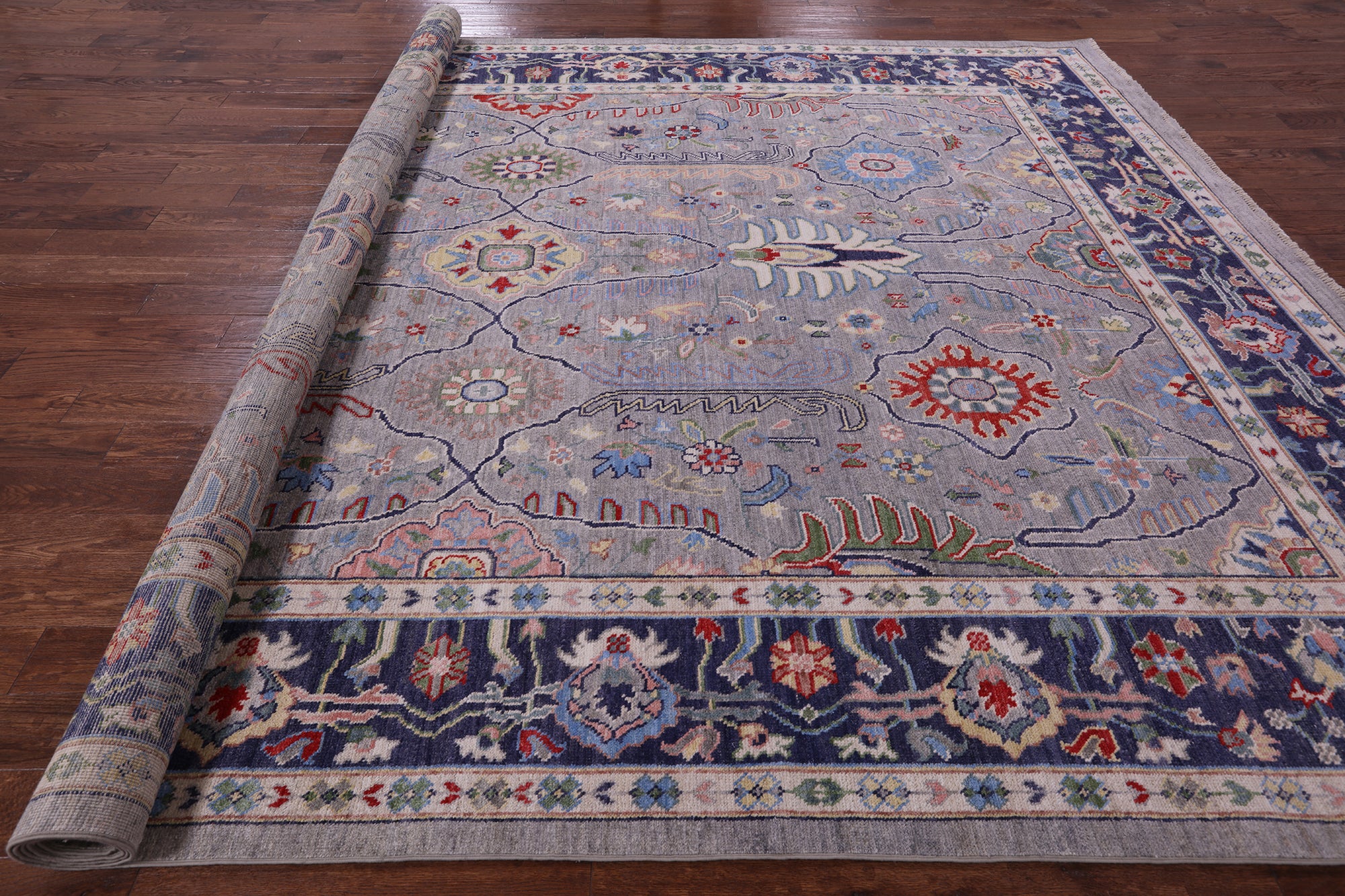Grey Turkish Oushak Hand Knotted Wool On Wool Rug - 10' 0" X 13' 9" - Golden Nile