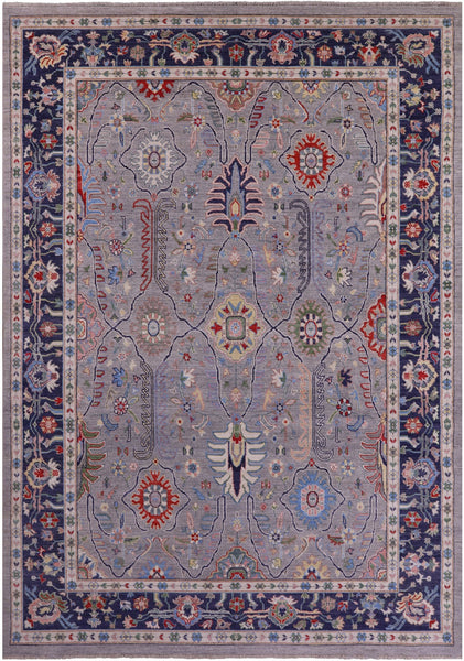 Grey Turkish Oushak Hand Knotted Wool On Wool Rug - 10' 0" X 13' 9" - Golden Nile