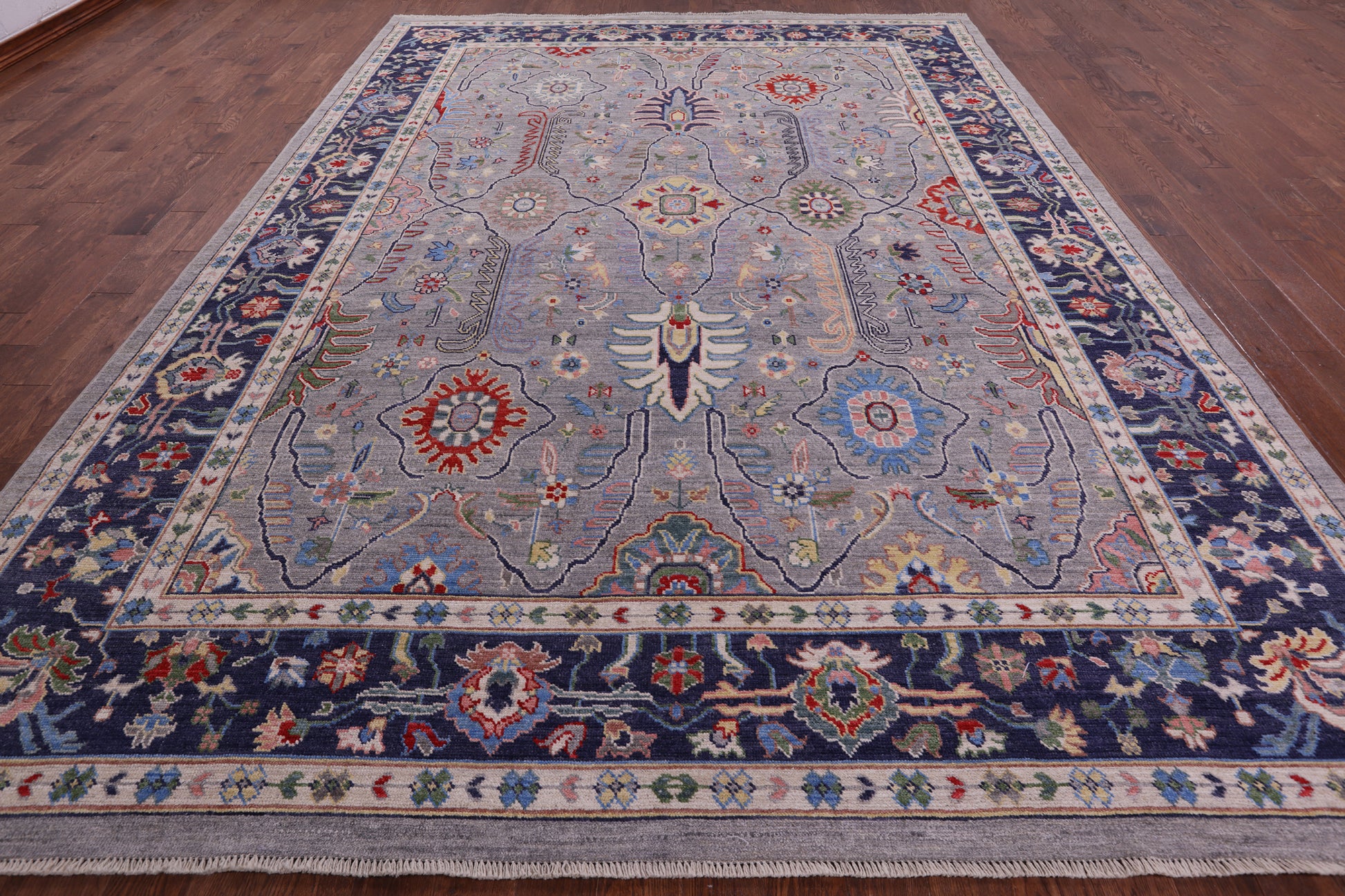 Grey Turkish Oushak Hand Knotted Wool On Wool Rug - 10' 0" X 13' 9" - Golden Nile