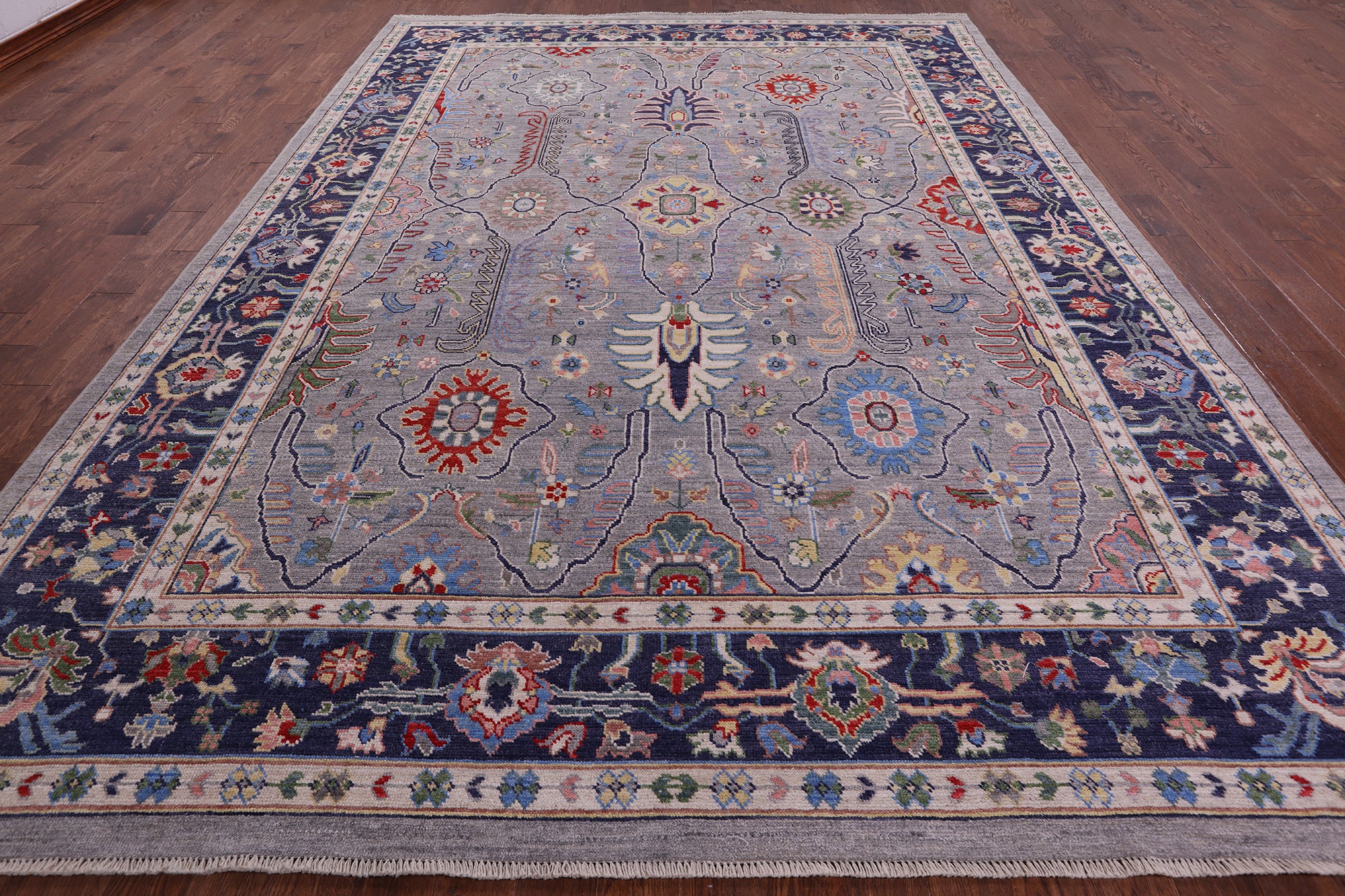 Grey Turkish Oushak Hand Knotted Wool On Wool Rug - 10' 0" X 13' 9" - Golden Nile
