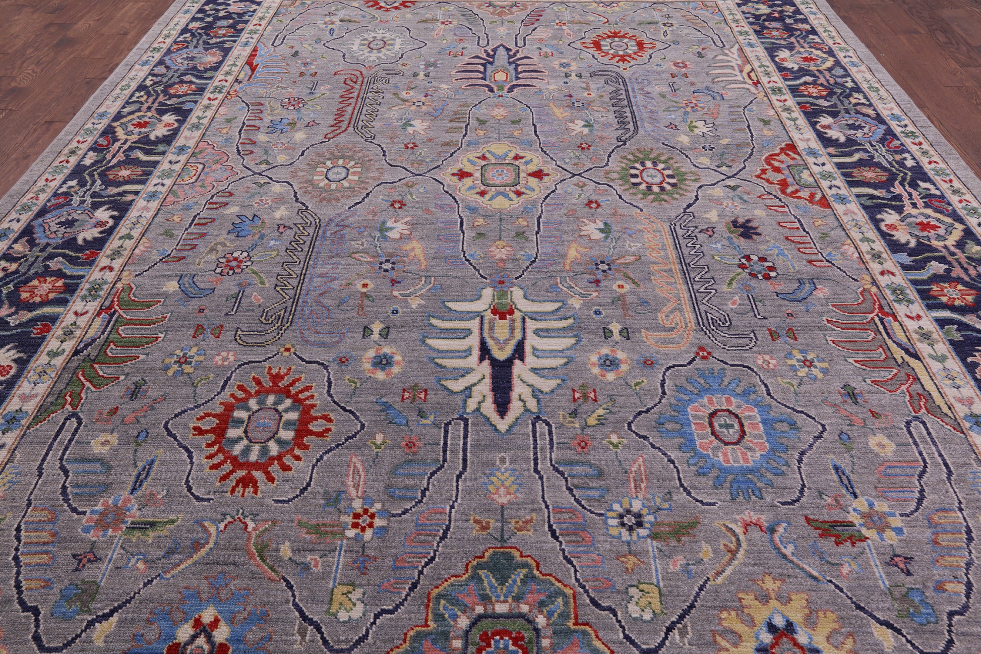 Grey Turkish Oushak Hand Knotted Wool On Wool Rug - 10' 0" X 13' 9" - Golden Nile