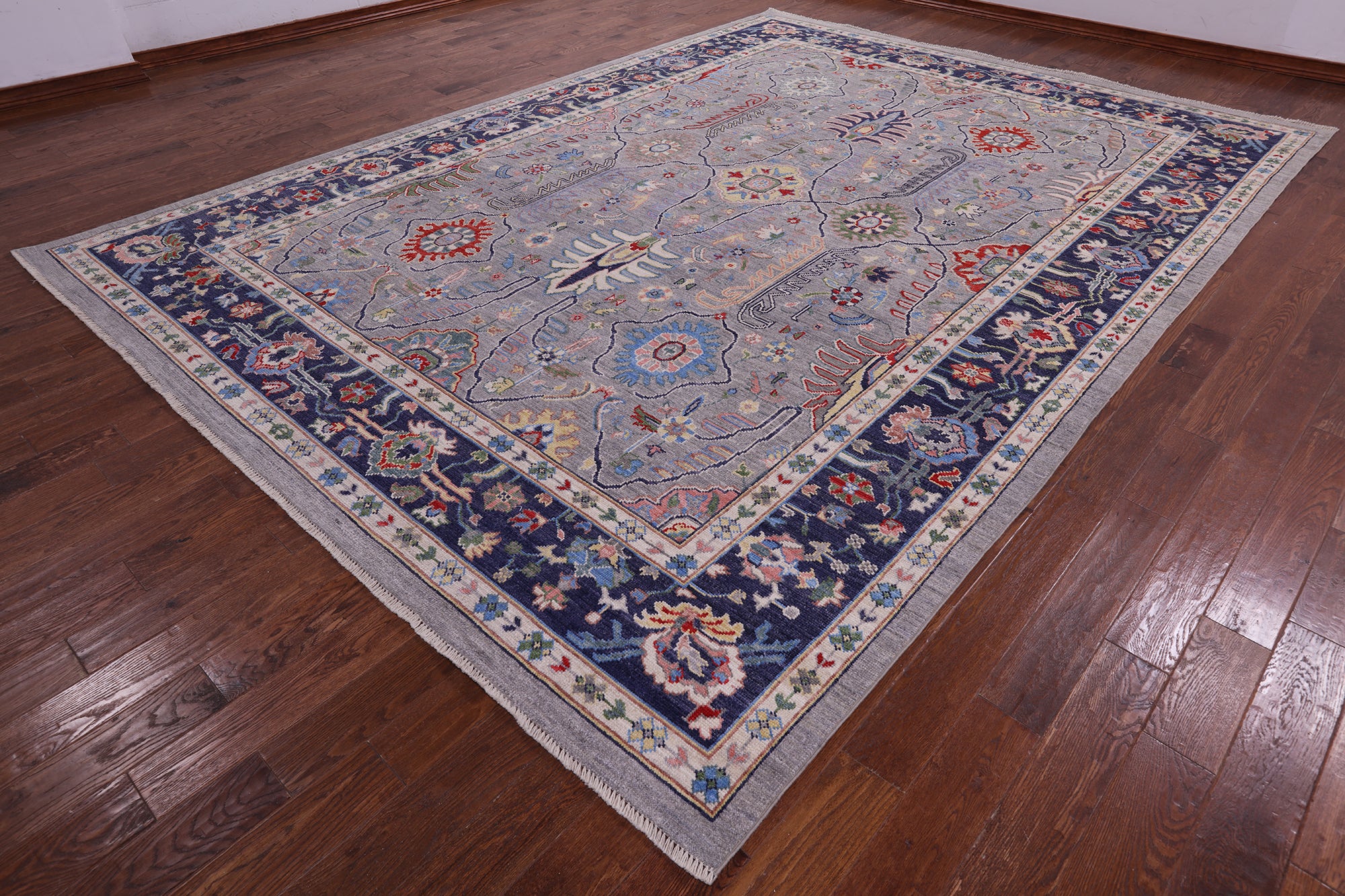 Grey Turkish Oushak Hand Knotted Wool On Wool Rug - 10' 0" X 13' 9" - Golden Nile