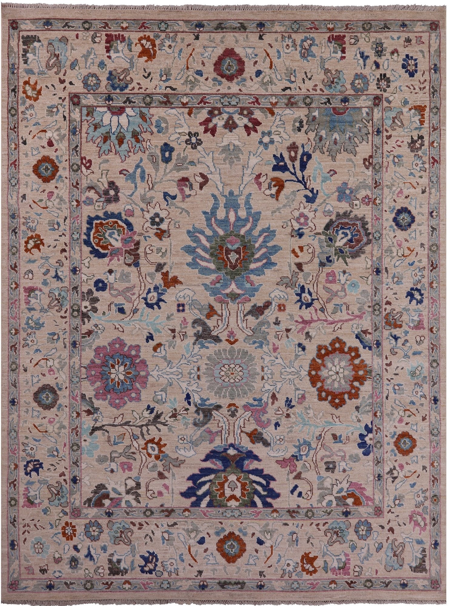 Ivory Turkish Oushak Hand Knotted Wool On Wool Rug - 8' 11" X 11' 10" - Golden Nile