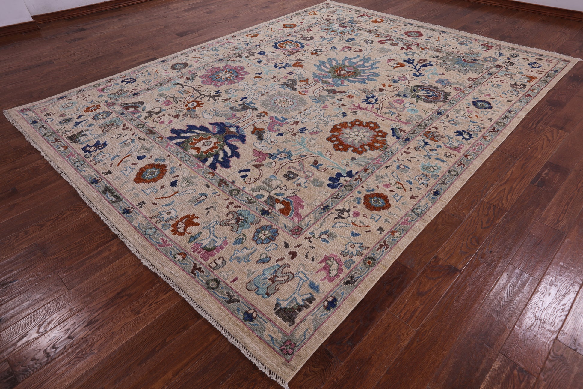 Ivory Turkish Oushak Hand Knotted Wool On Wool Rug - 8' 11" X 11' 10" - Golden Nile