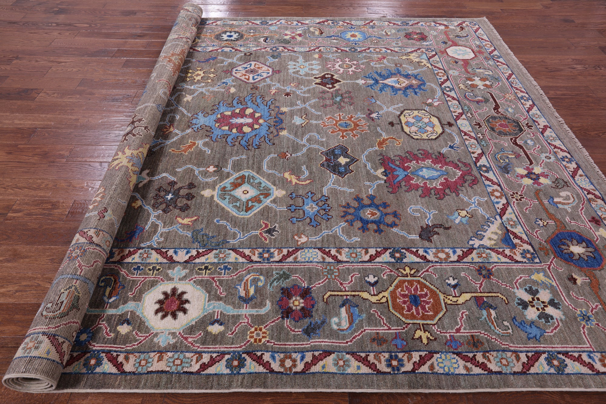 Grey Turkish Oushak Hand Knotted Wool On Wool Rug - 8' 11" X 12' 0" - Golden Nile