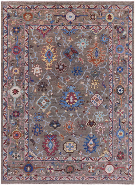 Grey Turkish Oushak Hand Knotted Wool On Wool Rug - 8' 11" X 12' 0" - Golden Nile