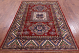 Red Super Kazak Hand Knotted Wool Rug - 5' 8" X 7' 10" - Golden Nile