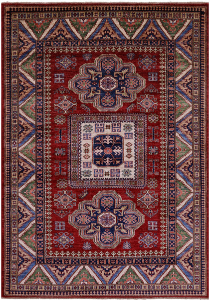 Red Super Kazak Hand Knotted Wool Rug - 5' 8" X 7' 10" - Golden Nile