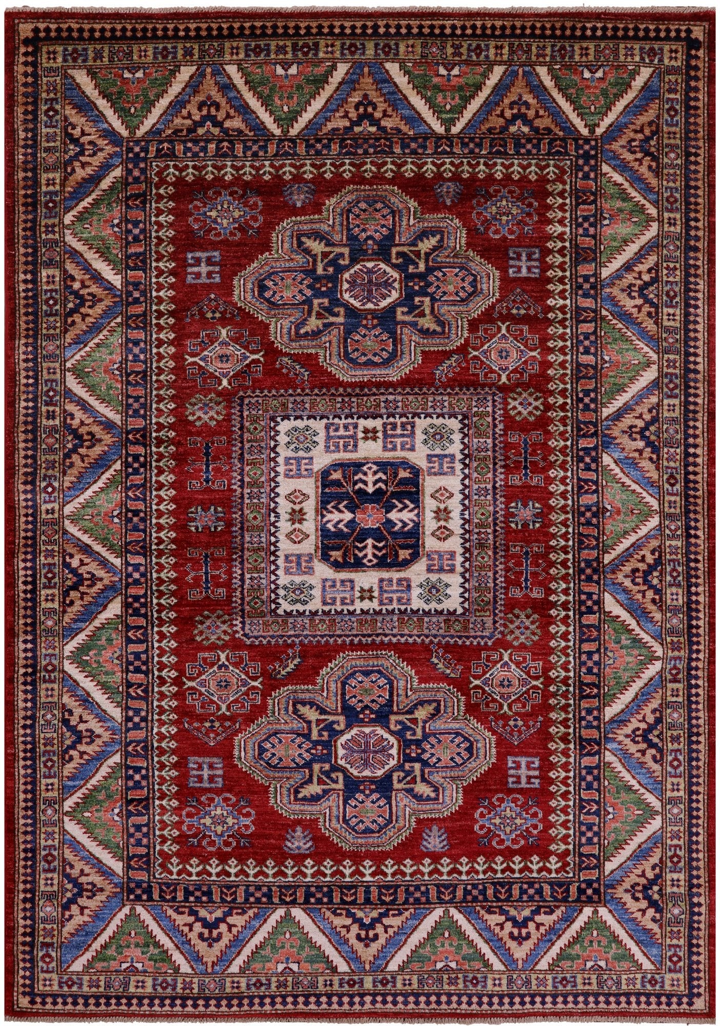 Red Super Kazak Hand Knotted Wool Rug - 5' 8" X 7' 10" - Golden Nile