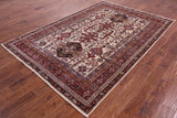 Ivory Super Kazak Hand Knotted Wool Rug - 6' 0" X 8' 8" - Golden Nile