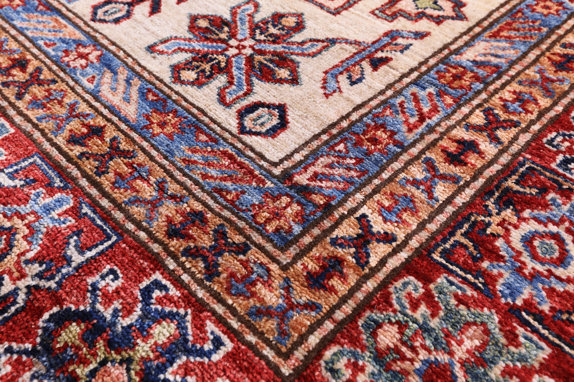 Ivory Super Kazak Hand Knotted Wool Rug - 6' 0" X 8' 8" - Golden Nile