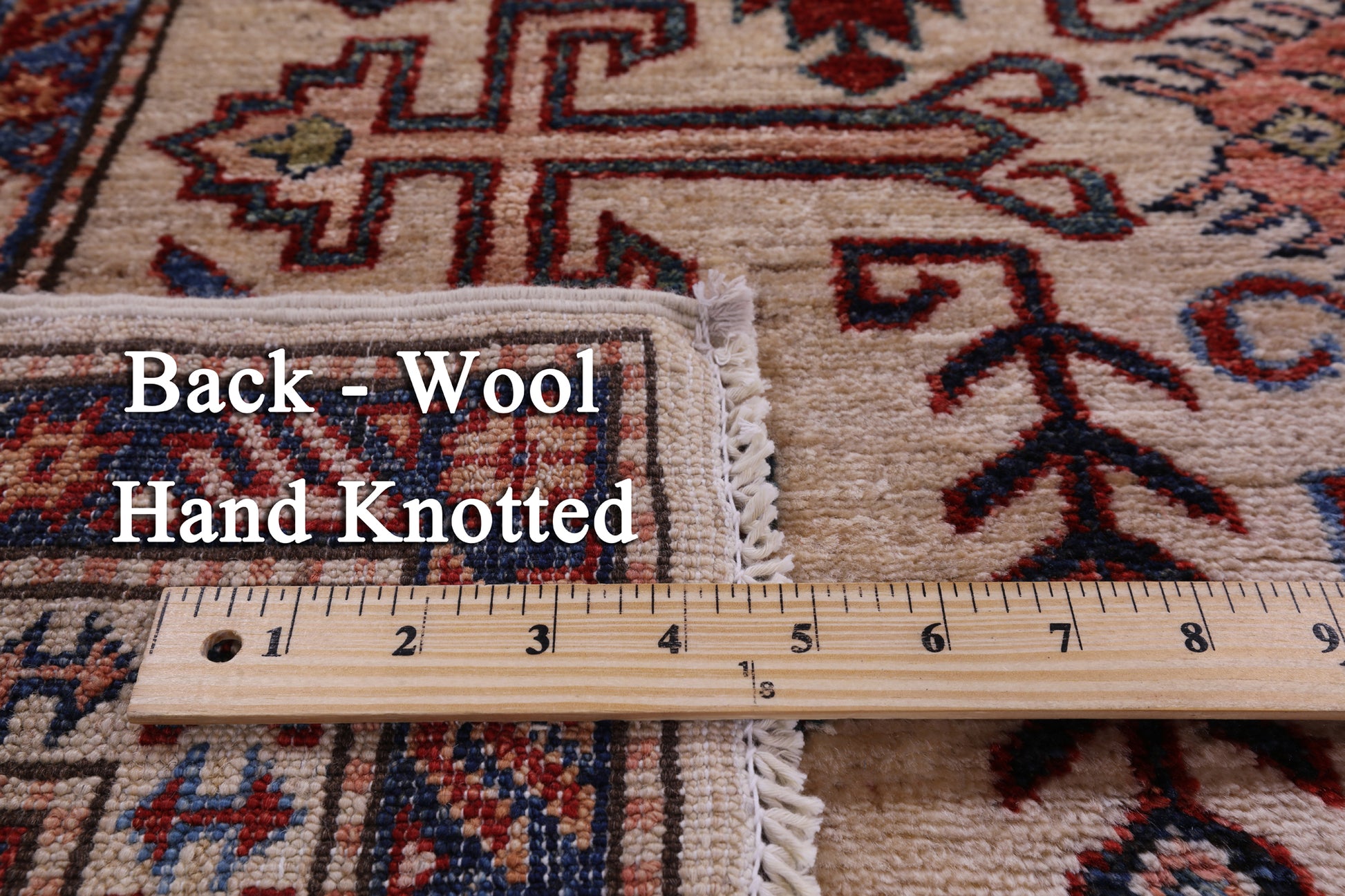 Ivory Super Kazak Hand Knotted Wool Rug - 6' 0" X 8' 8" - Golden Nile