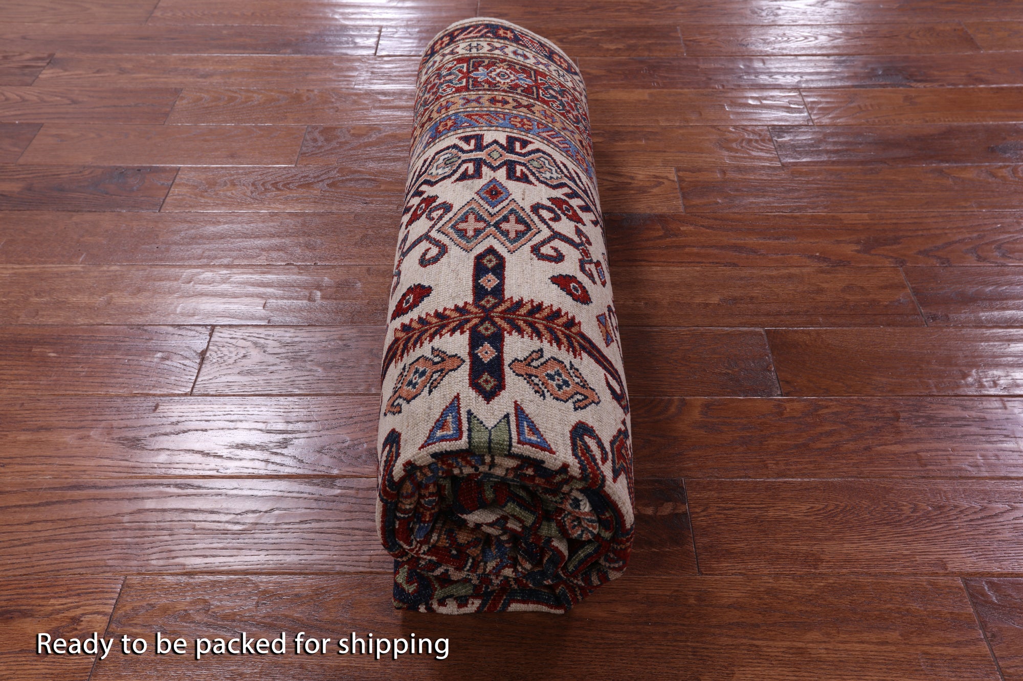 Ivory Super Kazak Hand Knotted Wool Rug - 6' 0" X 8' 8" - Golden Nile