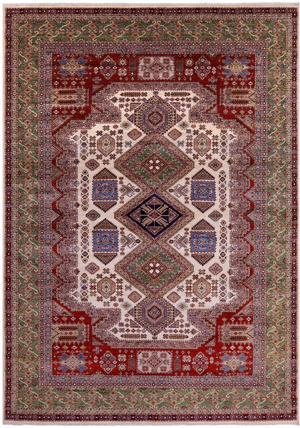 Ivory Super Kazak Handmade Wool Rug - 9' 10" X 13' 7" - Golden Nile