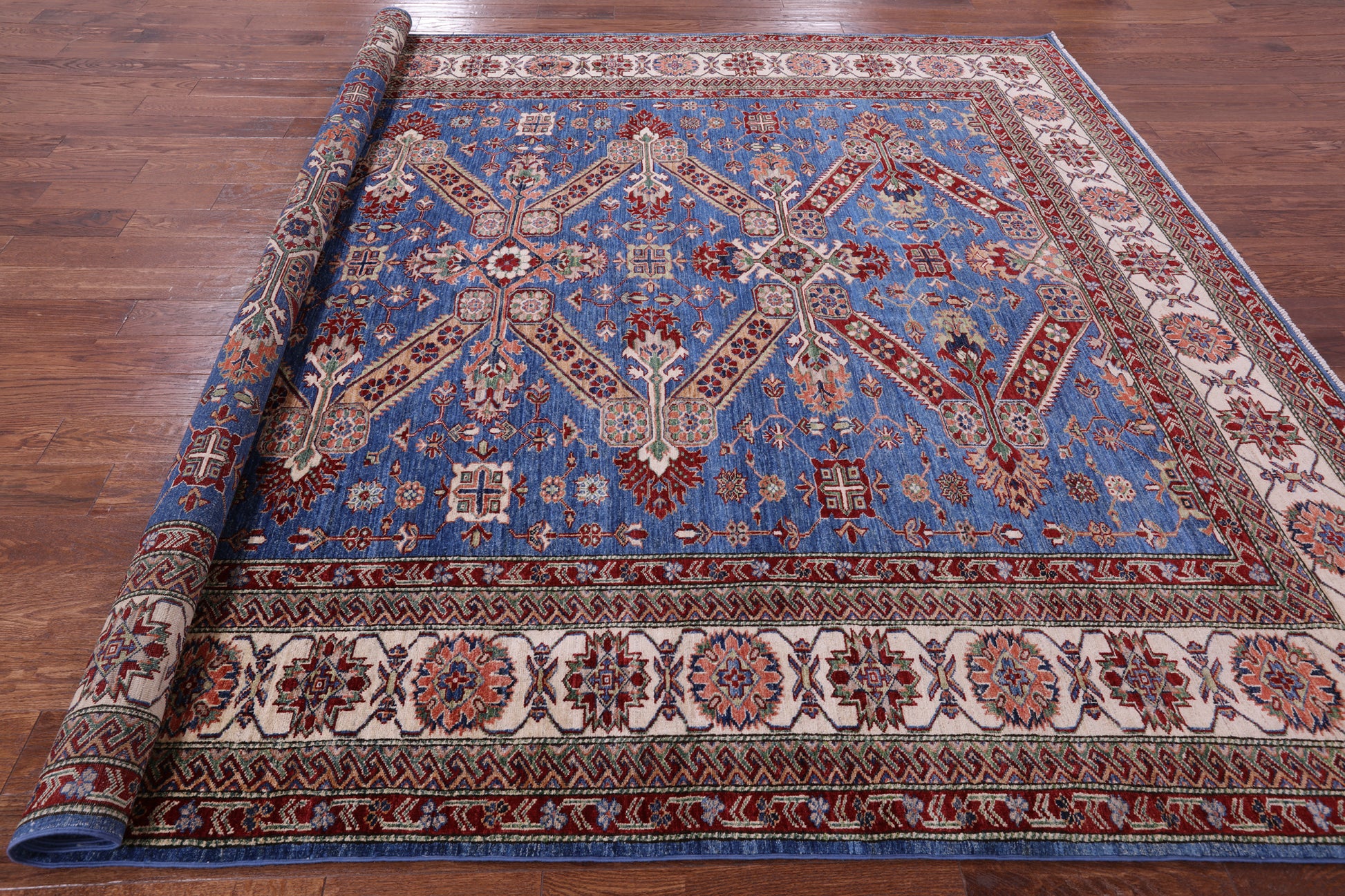 Blue Super Kazak Hand Knotted Wool Rug - 9' 2" X 11' 6" - Golden Nile