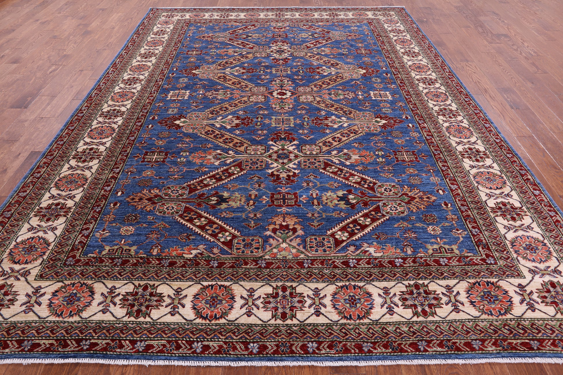 Blue Super Kazak Hand Knotted Wool Rug - 9' 2" X 11' 6" - Golden Nile