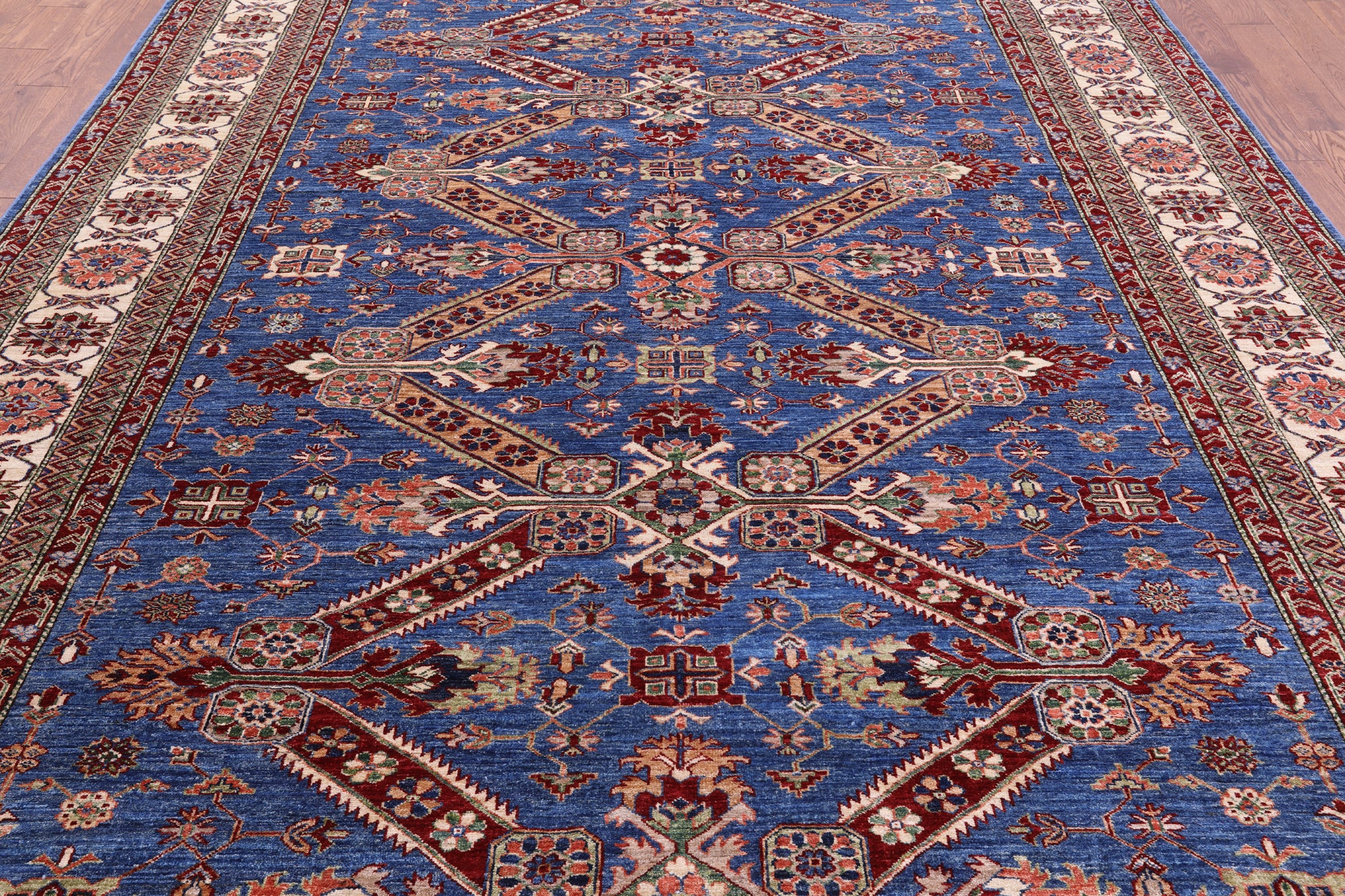 Blue Super Kazak Hand Knotted Wool Rug - 9' 2" X 11' 6" - Golden Nile