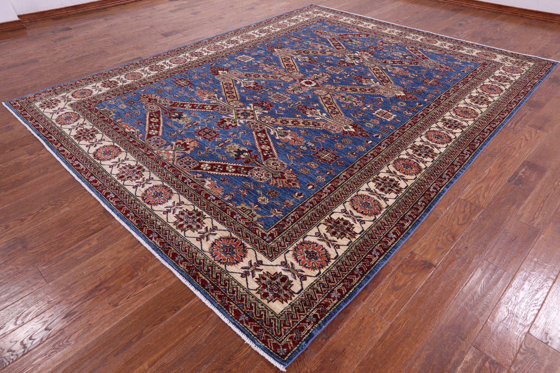 Blue Super Kazak Hand Knotted Wool Rug - 9' 2" X 11' 6" - Golden Nile