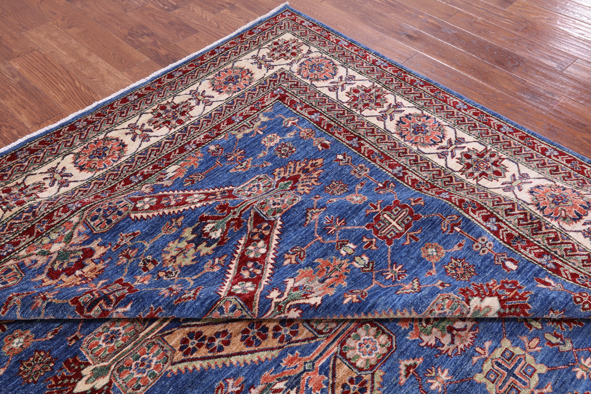 Blue Super Kazak Hand Knotted Wool Rug - 9' 2" X 11' 6" - Golden Nile