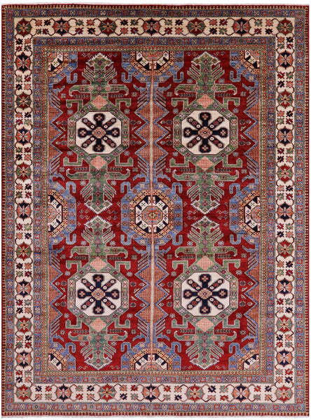 Red Super Kazak Hand Knotted Wool Rug - 8' 1" X 10' 1" - Golden Nile