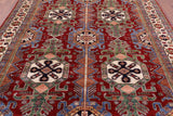 Red Super Kazak Hand Knotted Wool Rug - 8' 1" X 10' 1" - Golden Nile