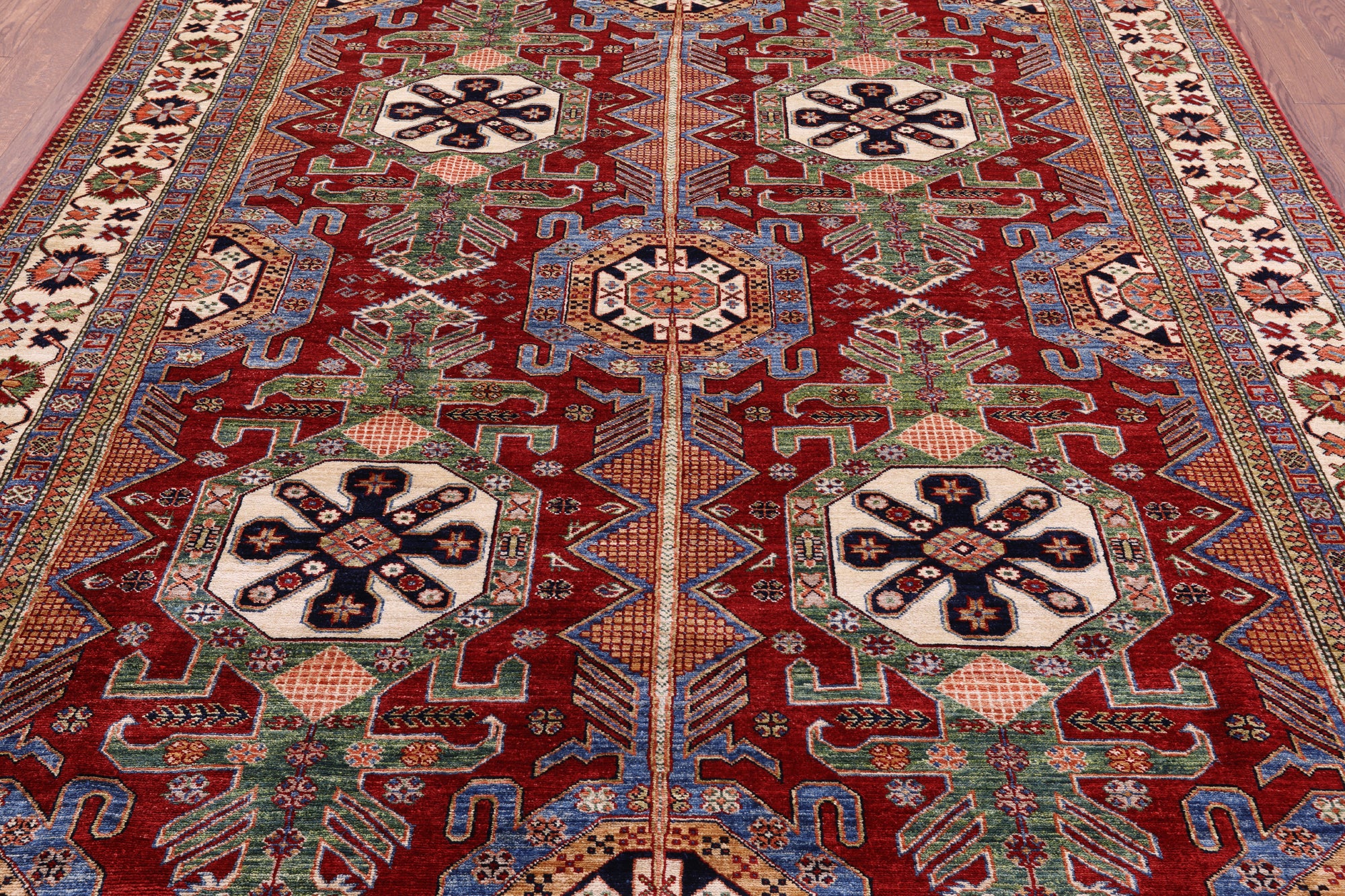 Red Super Kazak Hand Knotted Wool Rug - 8' 1" X 10' 1" - Golden Nile