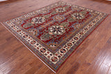 Red Super Kazak Hand Knotted Wool Rug - 8' 1" X 10' 1" - Golden Nile