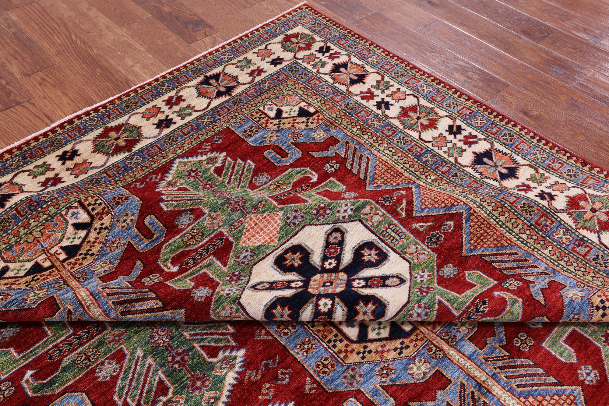 Red Super Kazak Hand Knotted Wool Rug - 8' 1" X 10' 1" - Golden Nile