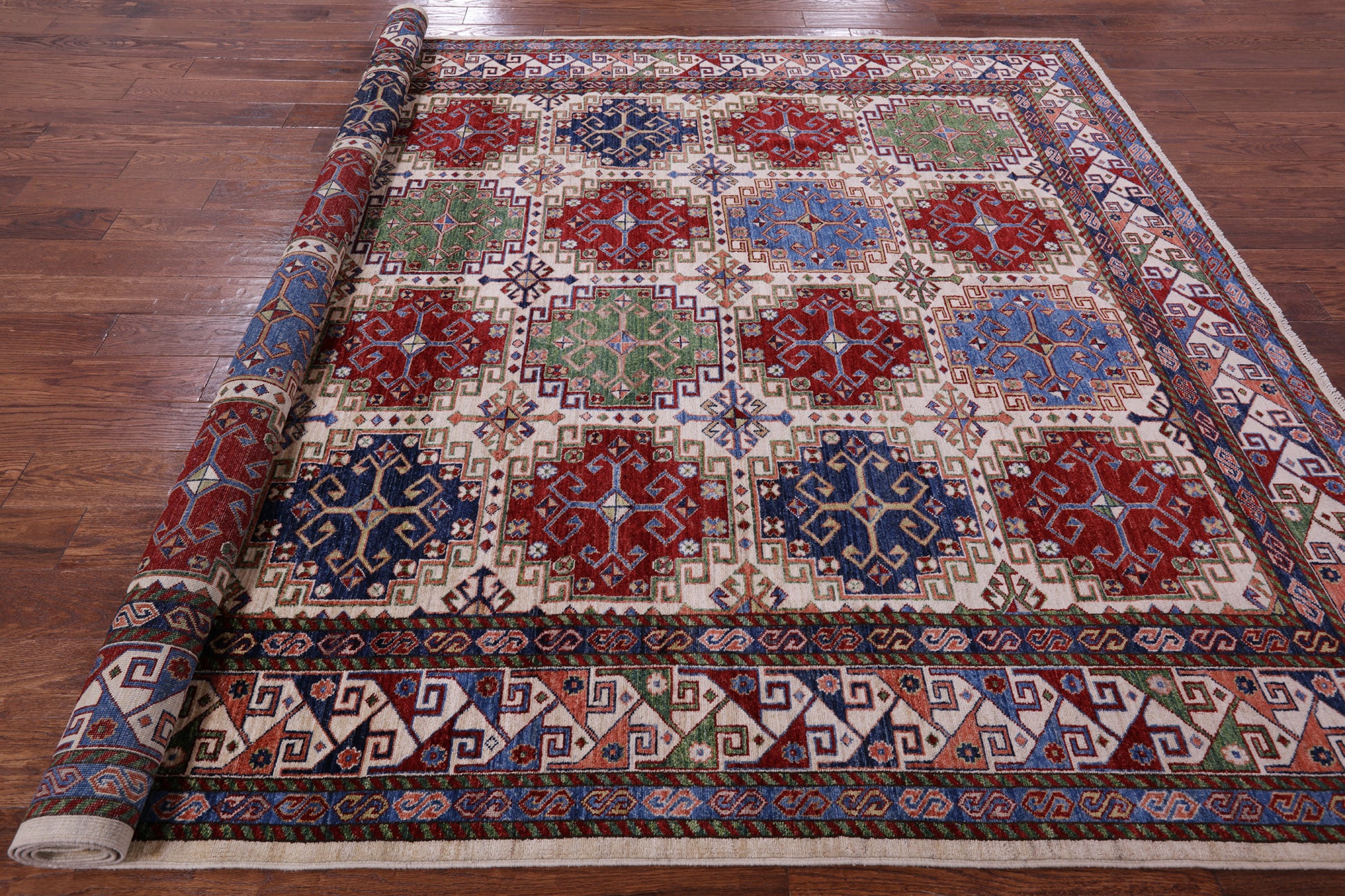 Super Kazak Hand Knotted Wool Rug - 8' 1" X 10' 3" - Golden Nile