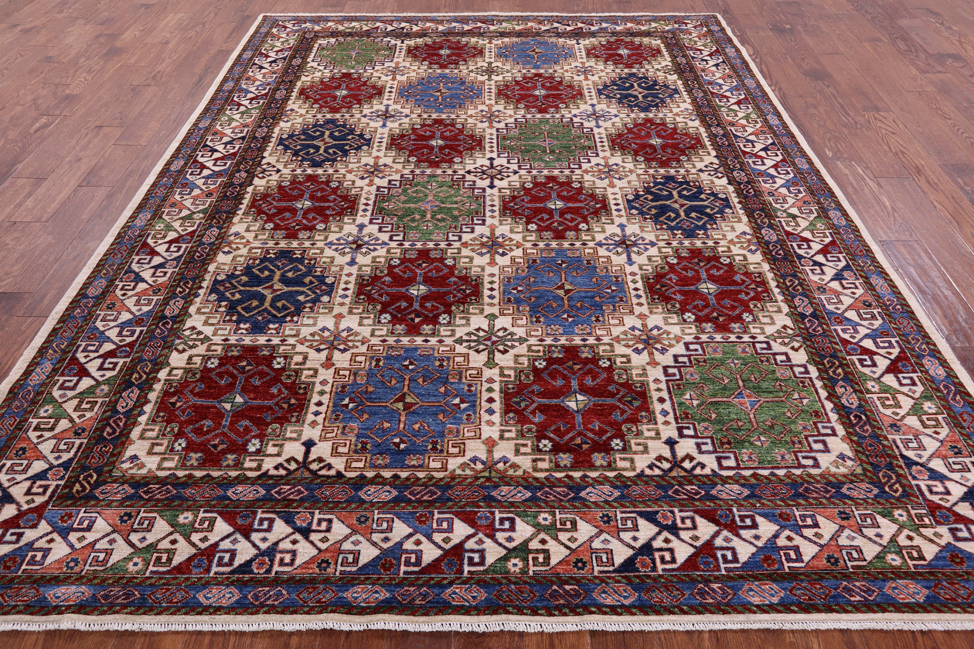 Super Kazak Hand Knotted Wool Rug - 8' 1" X 10' 3" - Golden Nile