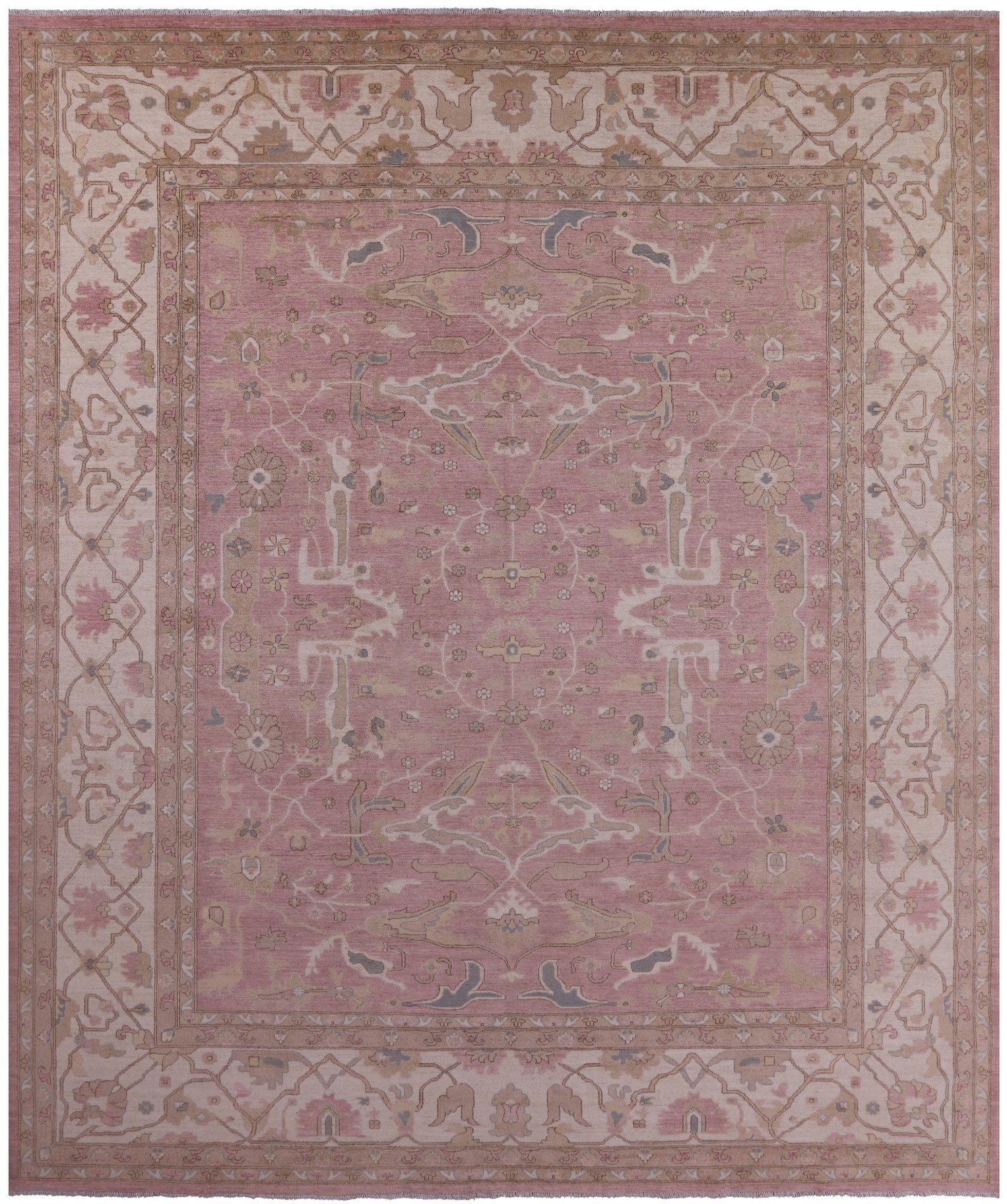 Pink Peshawar Handmade Wool Rug - 12' 0" X 14' 5" - Golden Nile