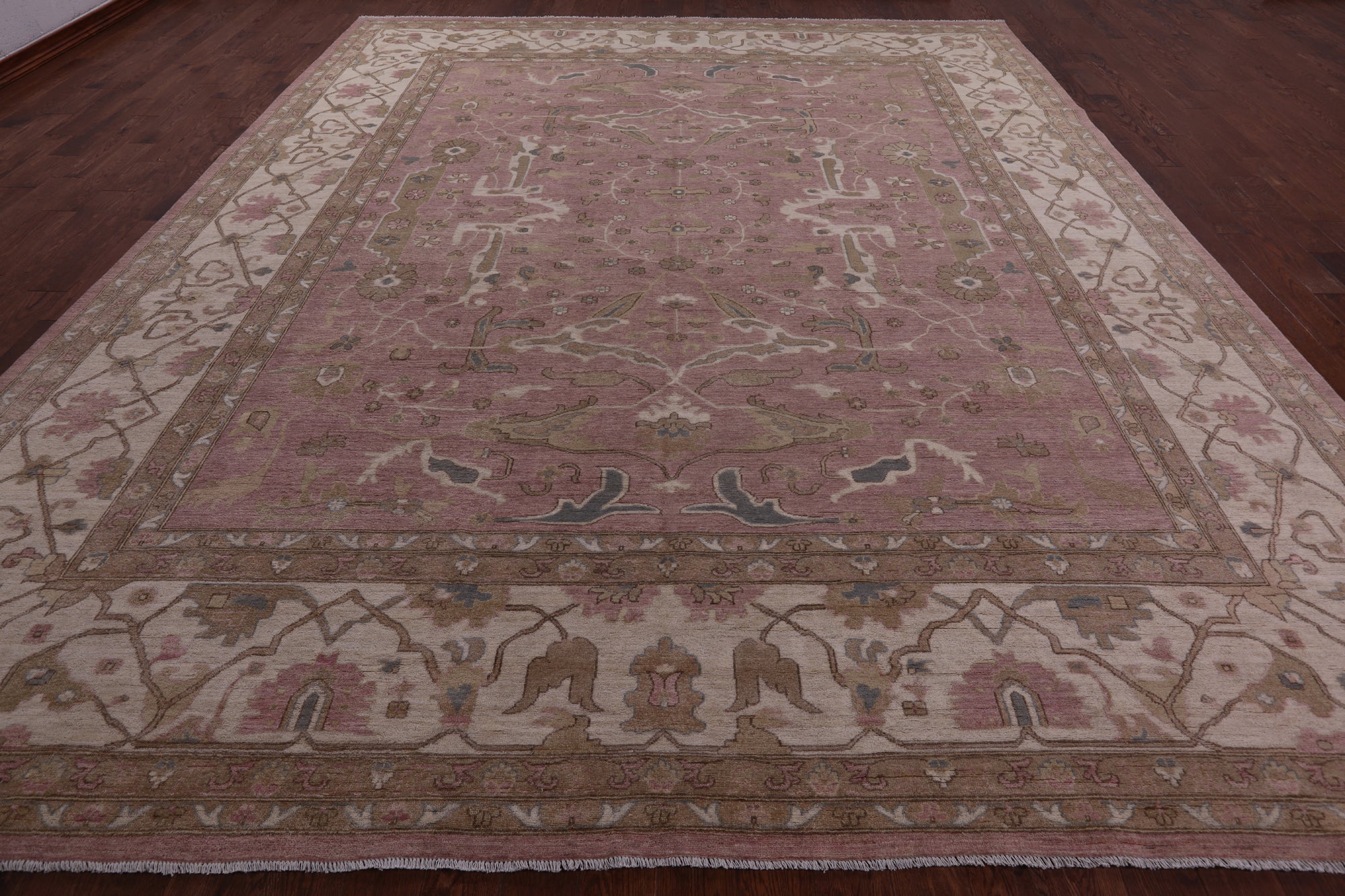 Pink Peshawar Handmade Wool Rug - 12' 0" X 14' 5" - Golden Nile