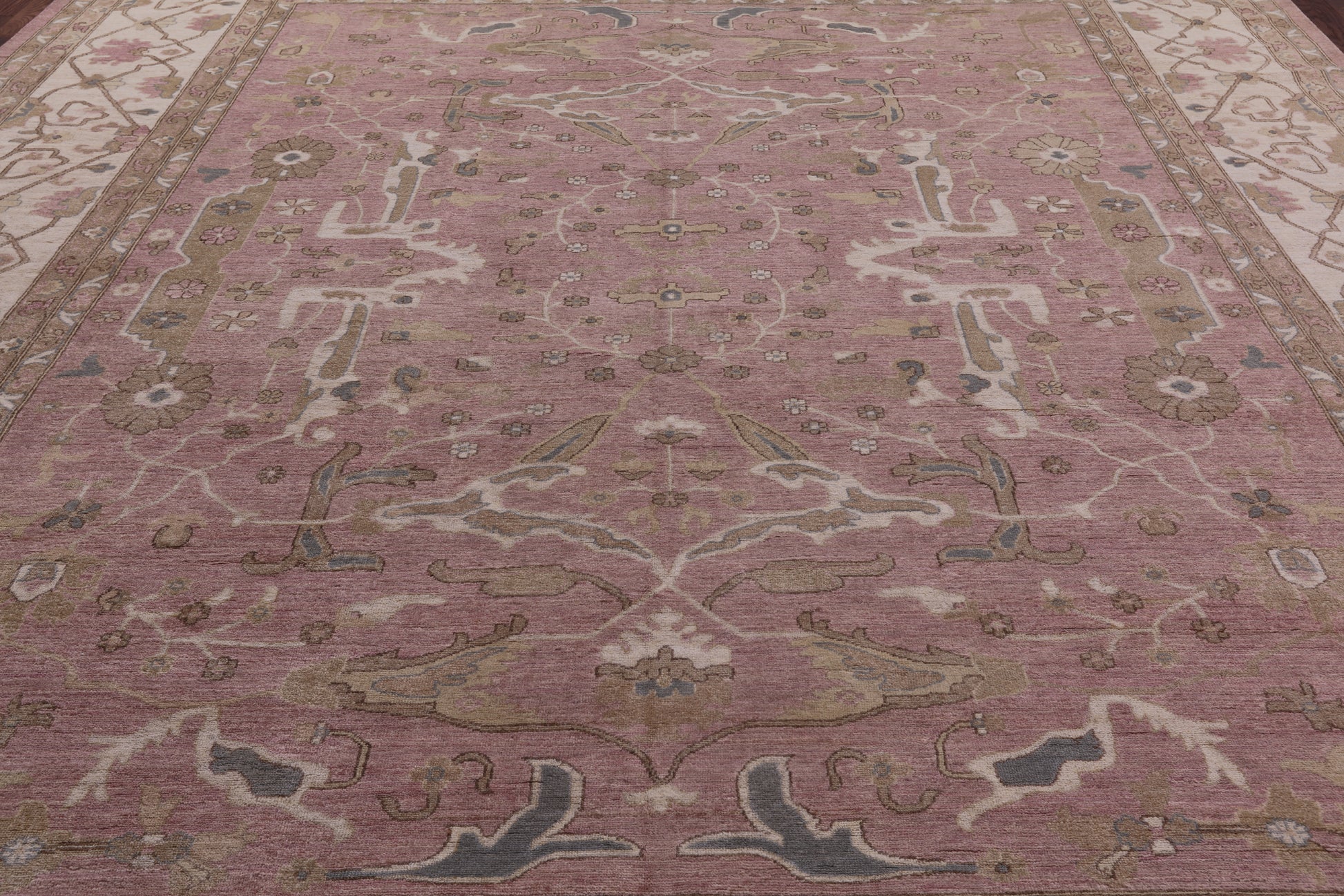 Pink Peshawar Handmade Wool Rug - 12' 0" X 14' 5" - Golden Nile